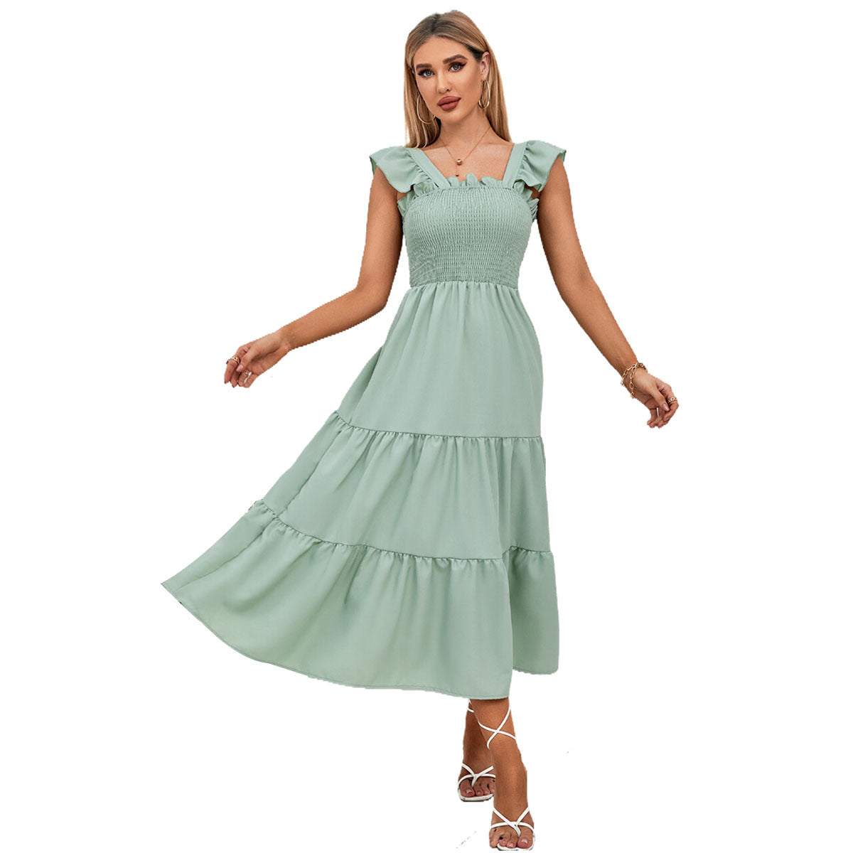 Robe midi pour femmes avec détails volantés et taille élastique Chic und Stil