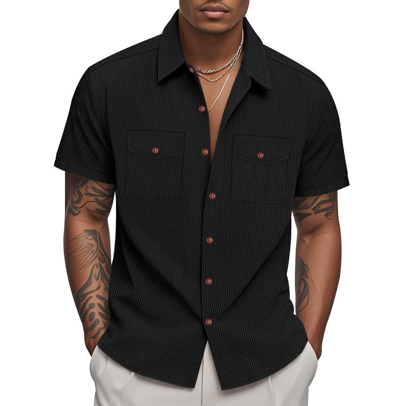 Chemise à manches courtes pour hommes avec un motif rayé pratique et deux poches poitrine Chic und Stil