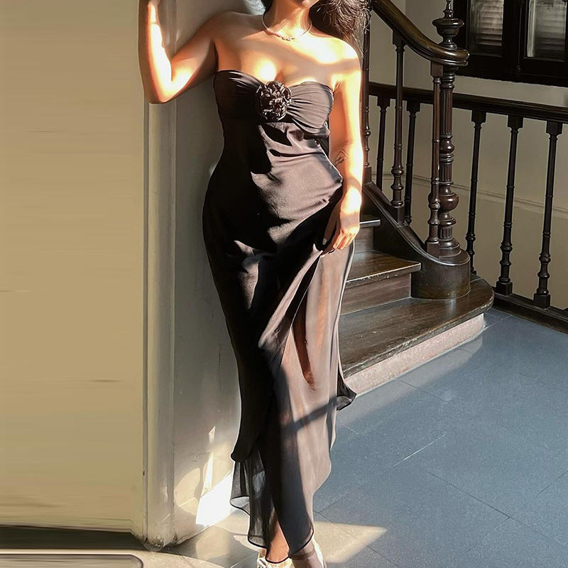 Robe maxi sans bretelles à fleurs ornée Chic und Stil