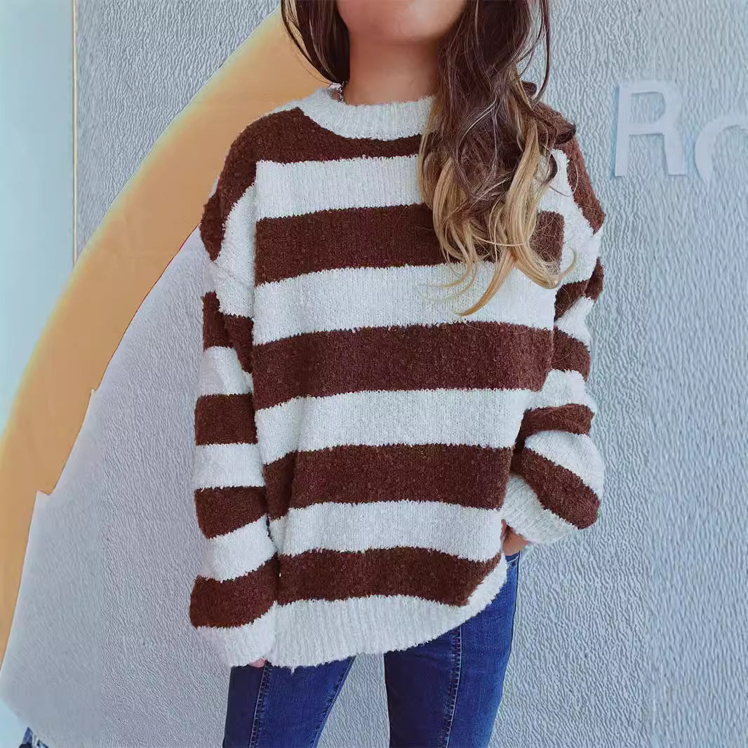 Pull-over rayé confortable pour femmes en matériau doux avec une coupe large Chic und Stil