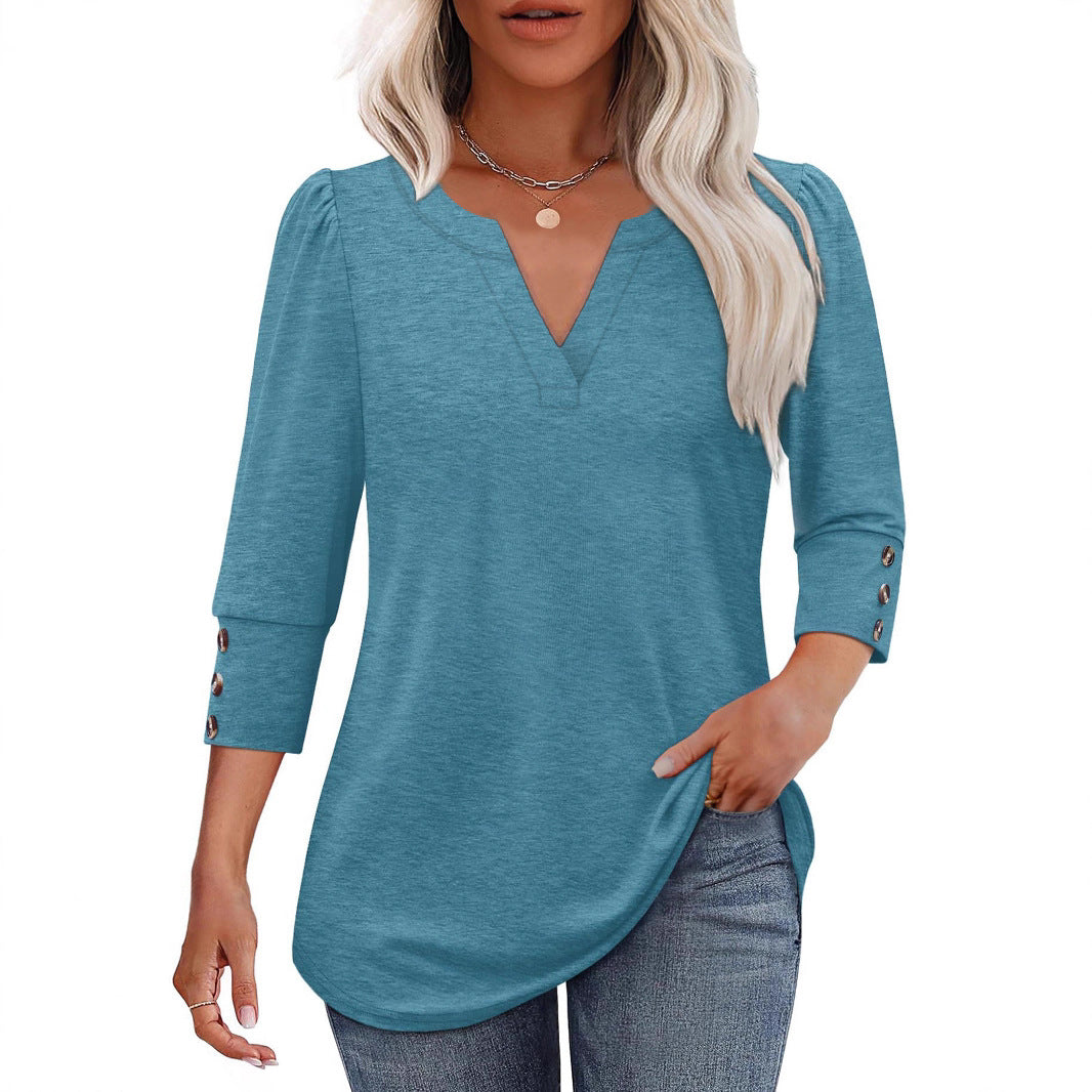 Blouse femme à décolleté en V avec détails de boutons décoratifs Chic und Stil