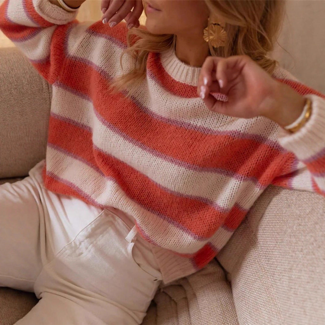 Dames Pull Over Taille Large avec un motif rayé élégant et un mélange doux de mohair et laine Chic und Stil