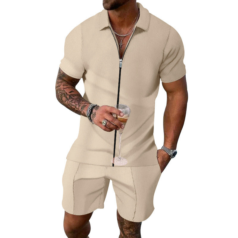 Hommes costume à manches courtes tendance en coton structuré Chic und Stil