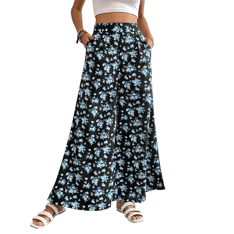 Pantalons à fleurs à jambes larges pour femmes Chic und Stil