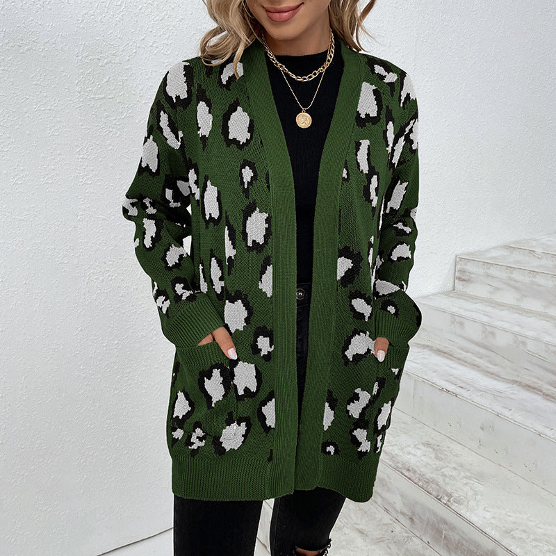 Veste en tricot à motifs léopard pour femmes avec poches pratiques Chic und Stil