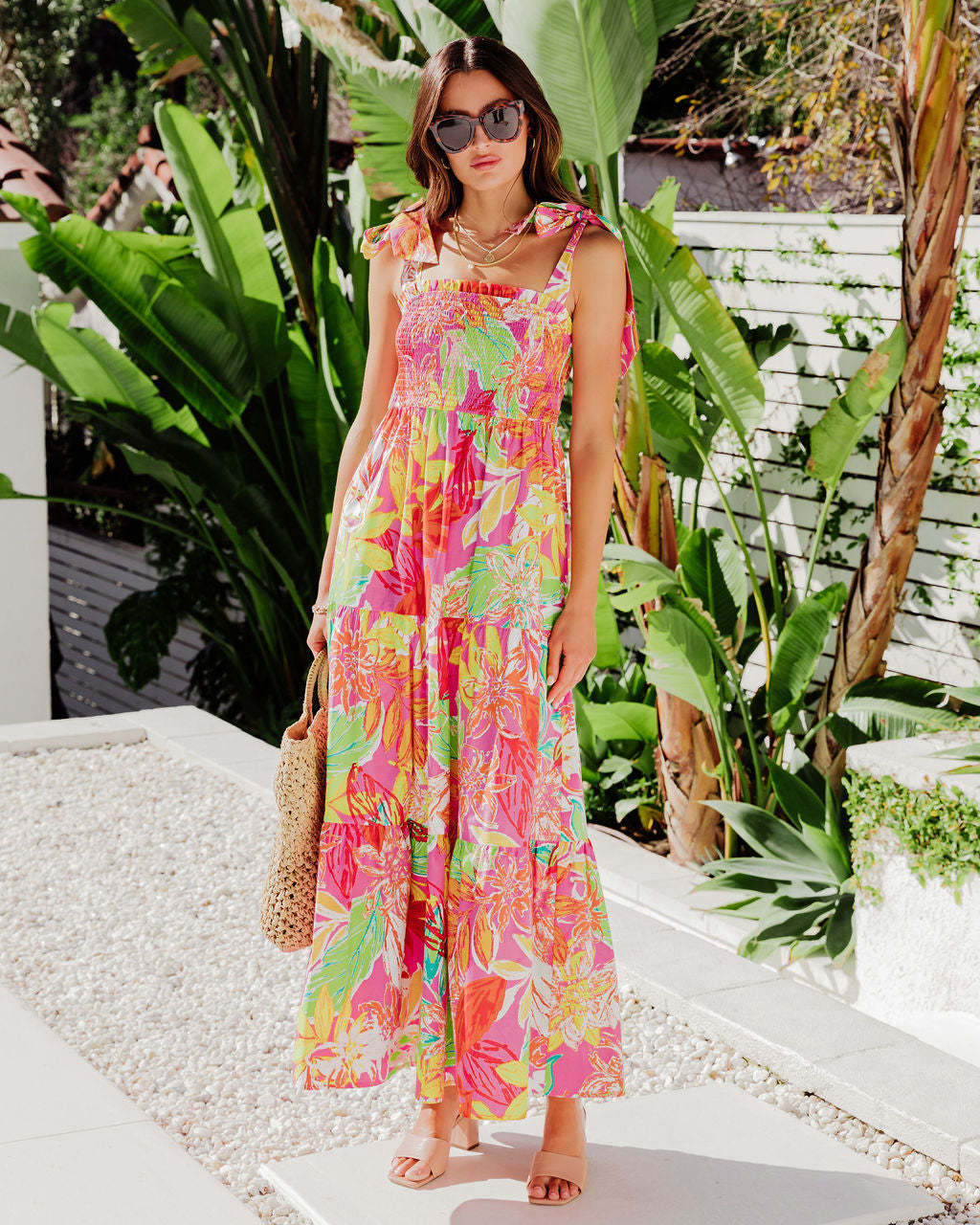 Chic and stylish tropical leaf print maxi dress for women