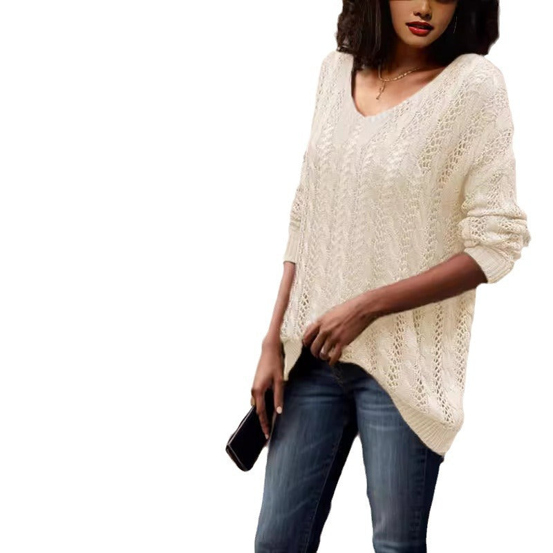 Pull en tricot aérien pour femmes avec structure côtelée et ourlet asymétrique Chic und Stil