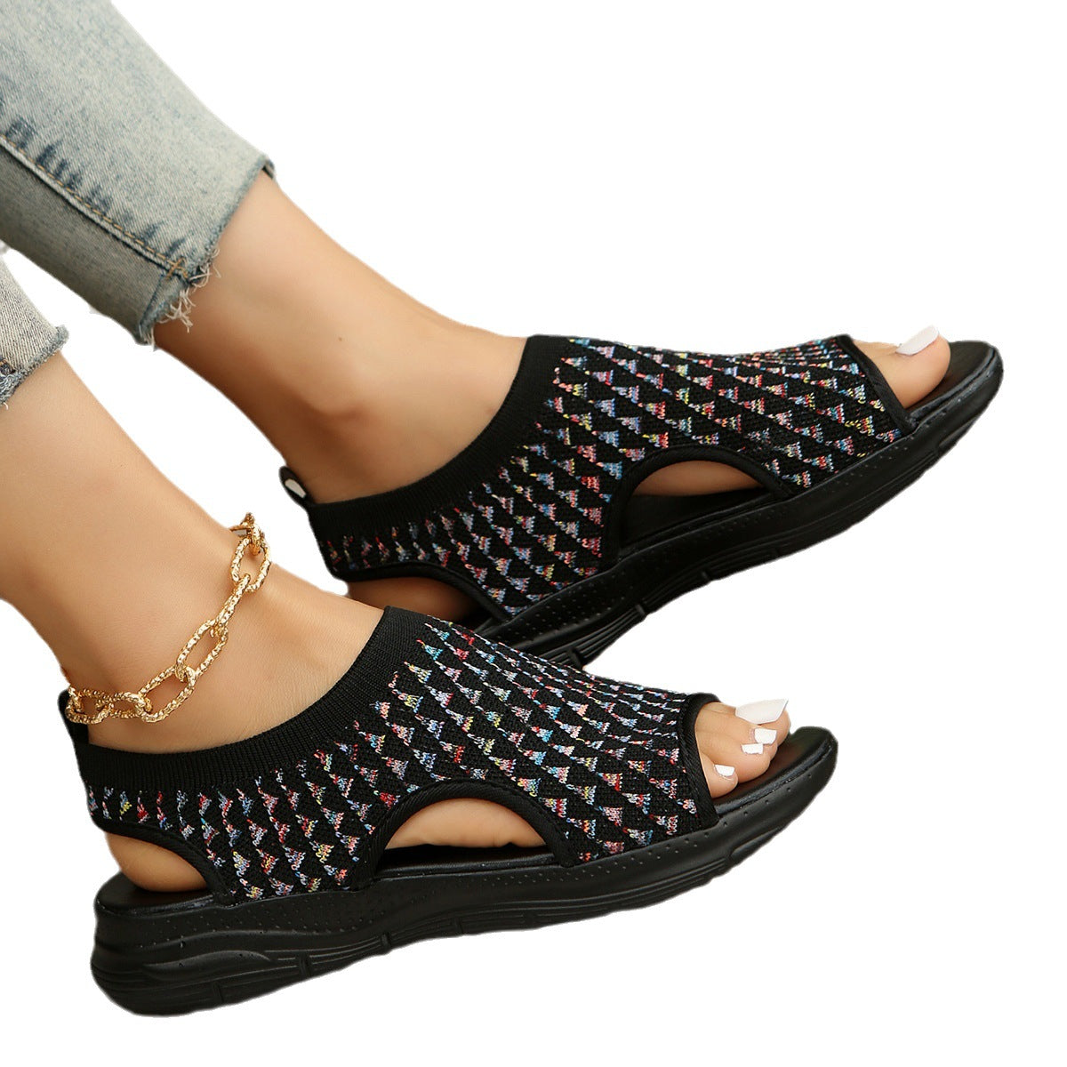 Sandales Confortables pour Dames avec Tige en Tricot Respirant Chic und Stil