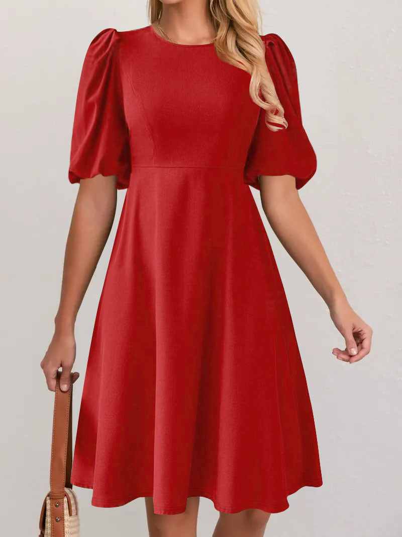 Ladies Elegant A-Line Dress Puff Sleeves Chic and Style