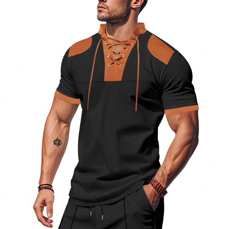 Chemise à manches courtes pour hommes avec lacets et design structuré Chic und Stil
