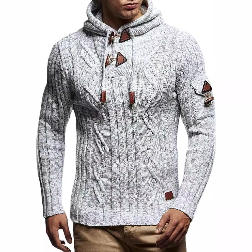 Pull en gros tricot pour hommes avec capuche et détails de lacets décoratifs Chic und Stil