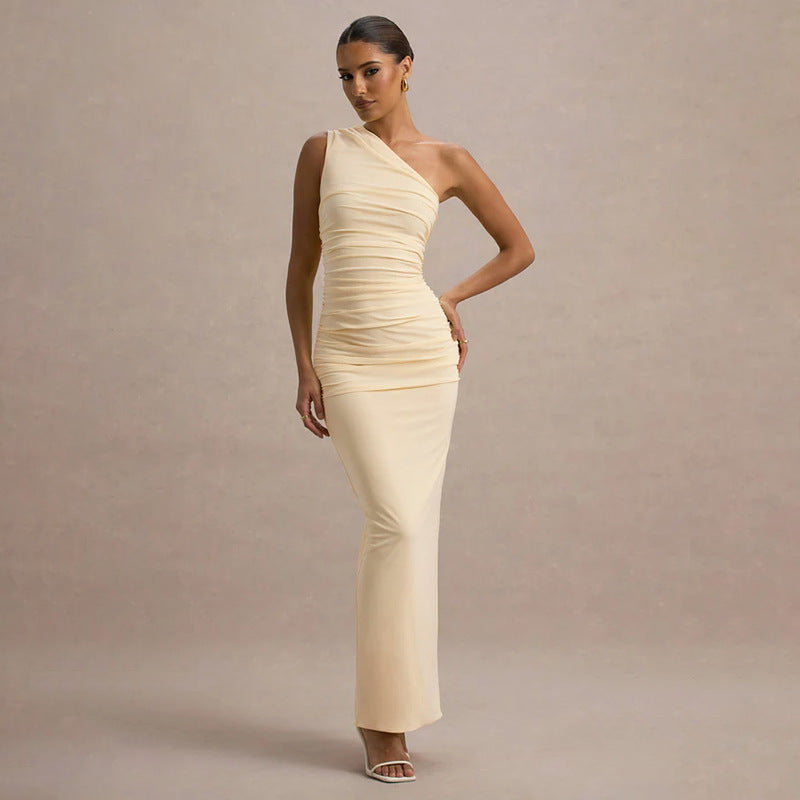 Robe maxi à épaule unique froncée Chic und Stil