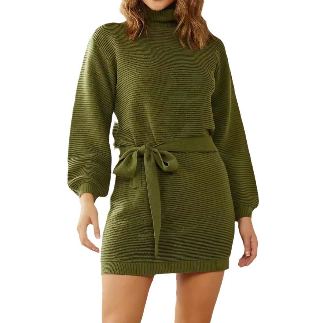Robe en tricot pour femmes avec col roulé et ceinture à la taille Chic und Stil