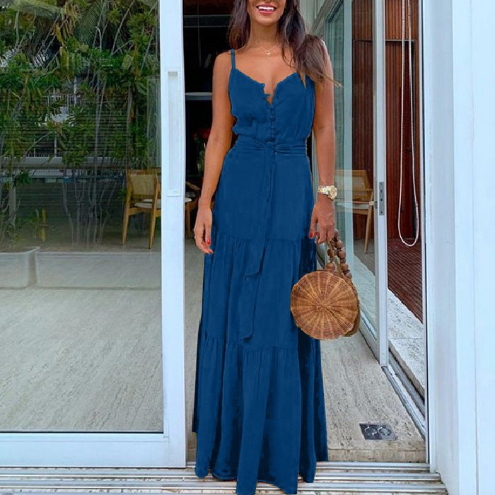 Robe maxi fluide à volants pour femmes avec bretelles réglables Chic und Stil