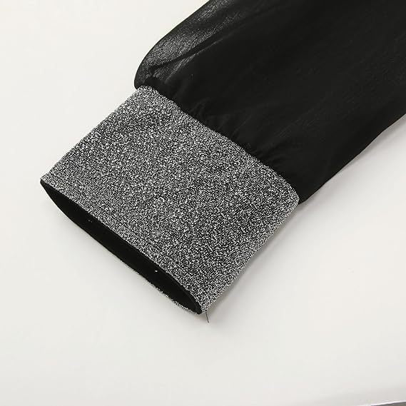 Robe mini élégante pour femmes à décolleté en V avec manches transparentes et accents en strass Chic und Stil