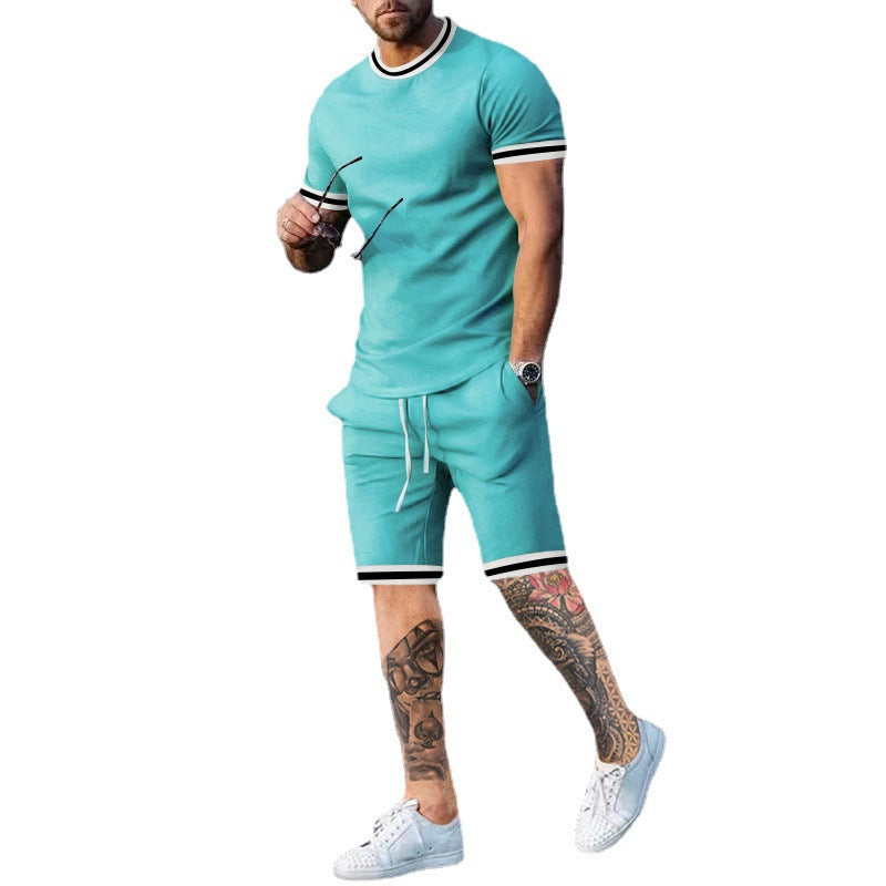 Hommes Ensemble sportif à manches courtes avec des bandes contrastées Chic und Stil