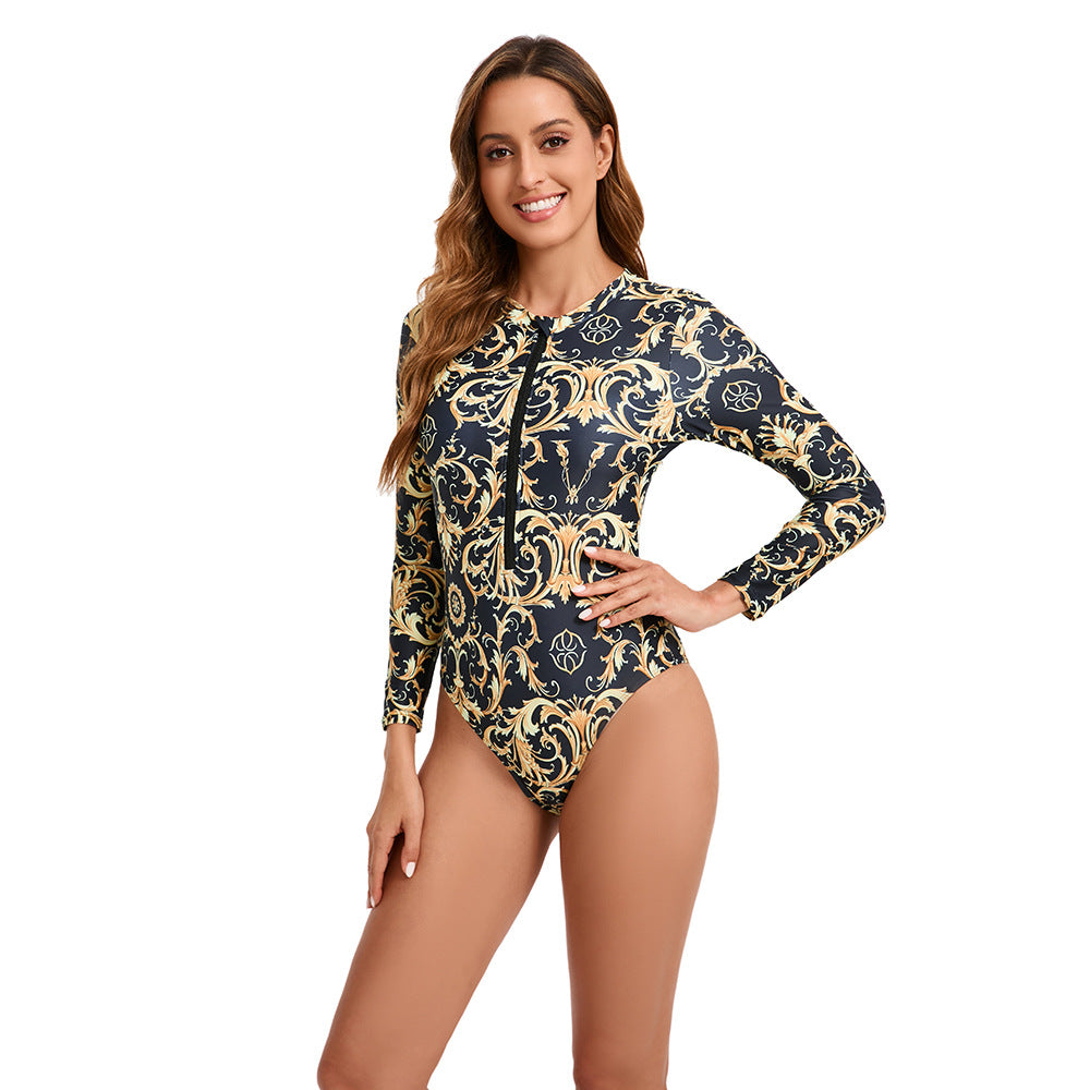 Maillot de bain à manches longues pour femmes avec imprimé floral et zip intégral Chic und Stil