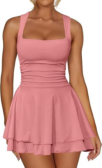 Women's skater dress with gathers and wide straps Chic and stylish
