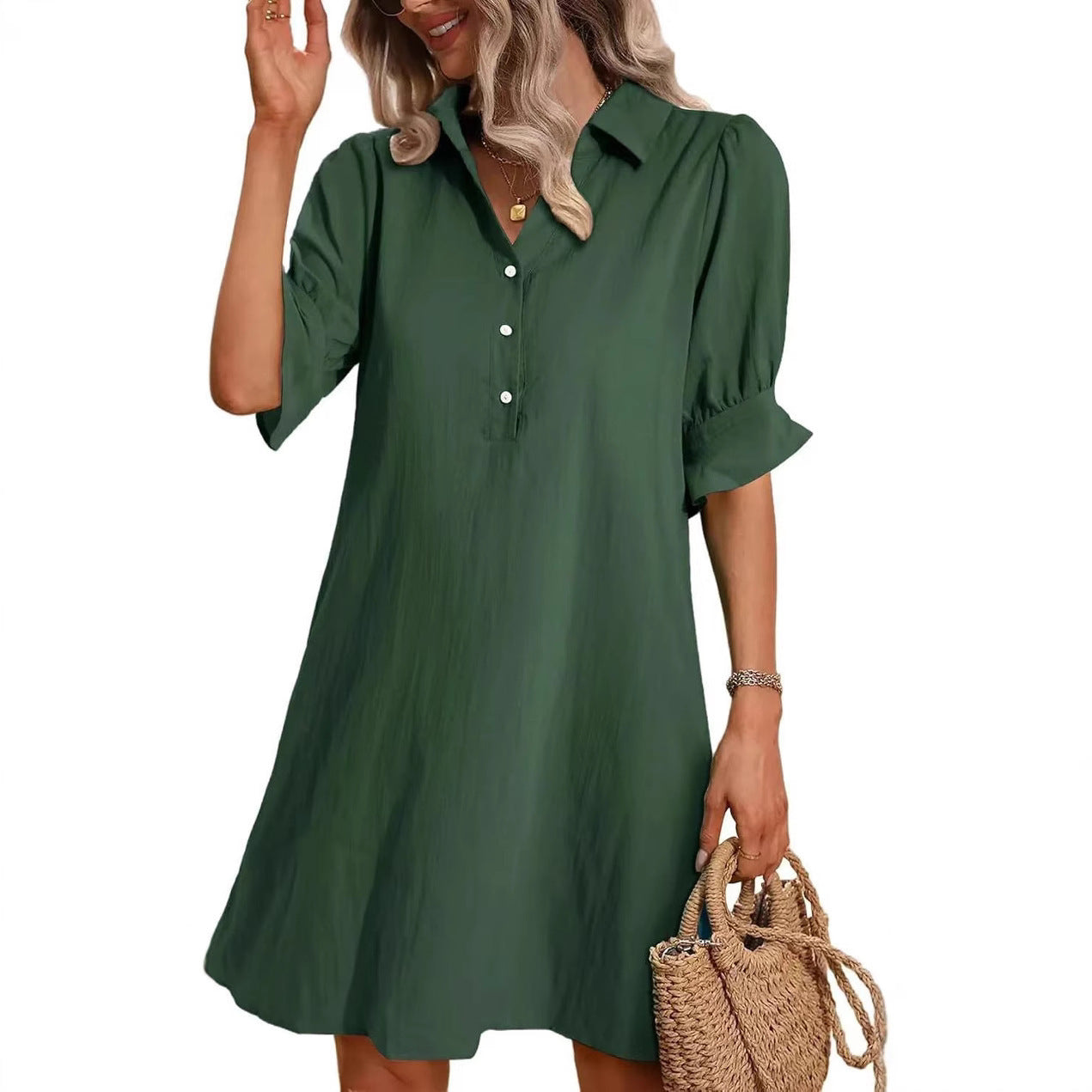 Robe chemise décontractée pour femmes avec manches courtes et poches pratiques Chic und Stil