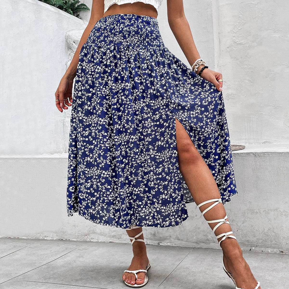Jupe maxi fendue à imprimé floral pour femmes Chic und Stil