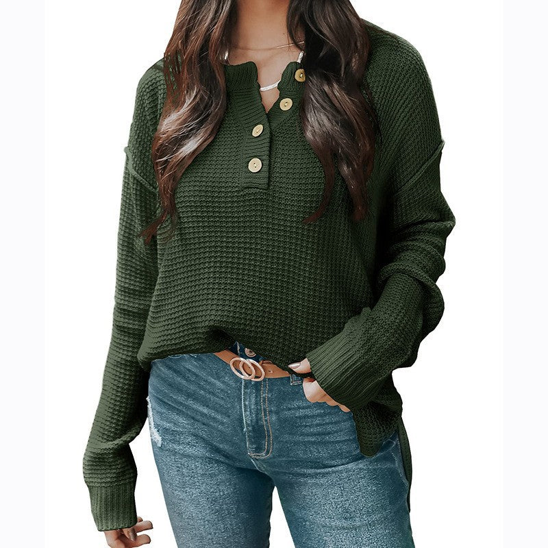 Pull oversized décontracté pour femmes avec patte de boutons et matière texturée Chic und Stil