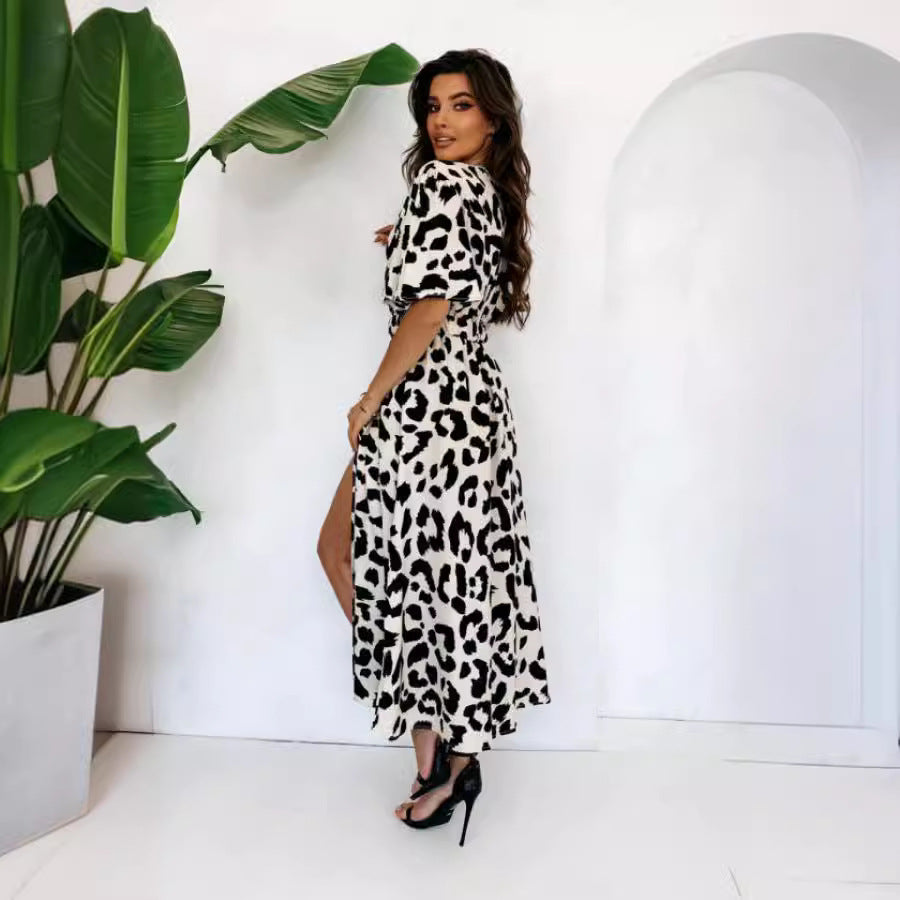 Women's maxi dress with a high slit, elegant chic and stylish