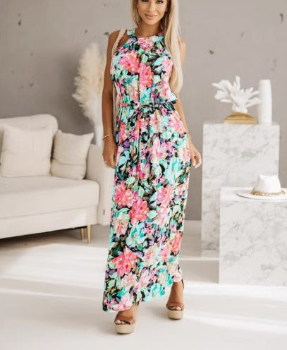 Robe maxi pour femmes avec motif floral et ceinture réglable Chic und Stil