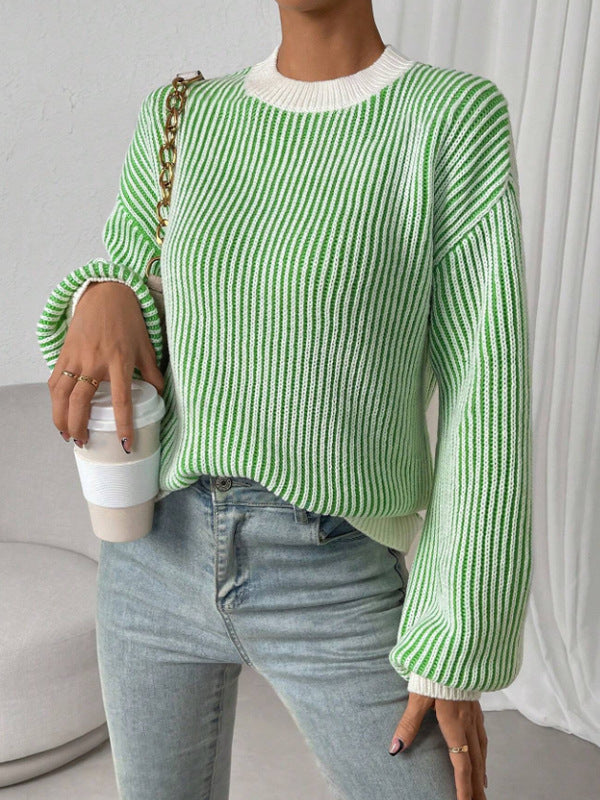 Pull en tricot pour femmes avec un design en côtes larges et des manches ballon décontractées Chic und Stil