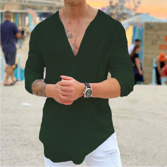 Chemise à manches longues décontractée pour hommes à col en V Chic und Stil