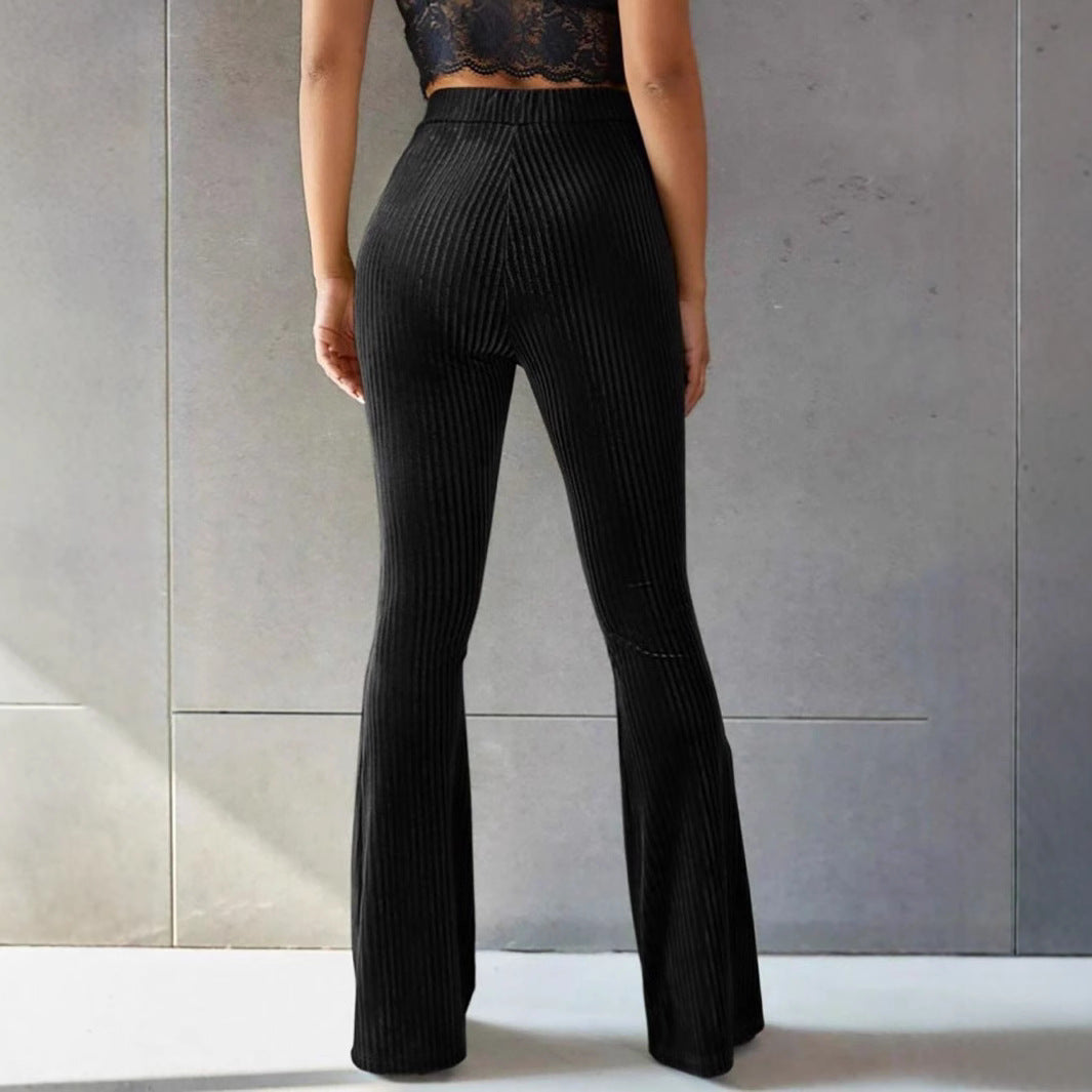 Women’s flared pants with stripes and tie belt Chic and Style