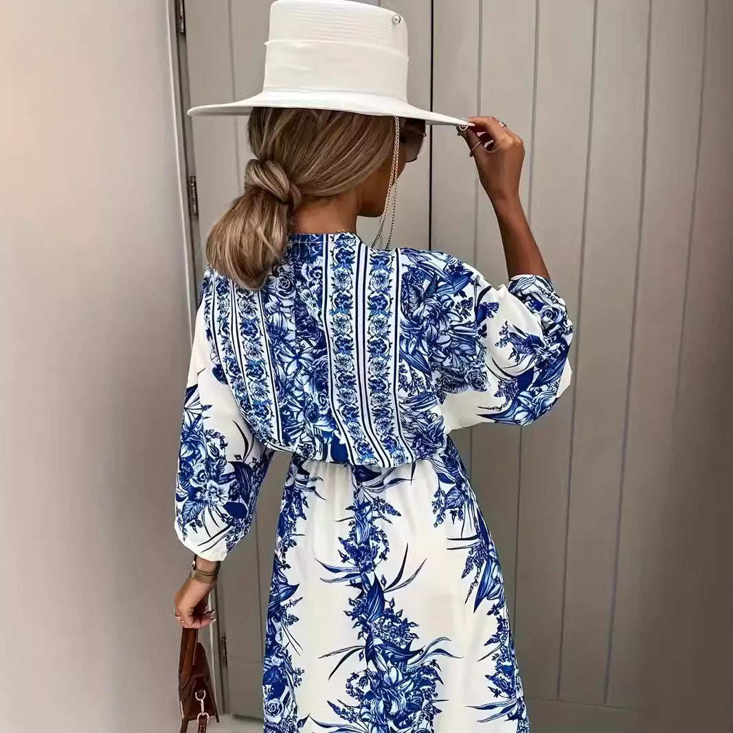 Robe maxi bohème pour femmes avec décolleté en V élégant et ceinture cintrée Chic und Stil