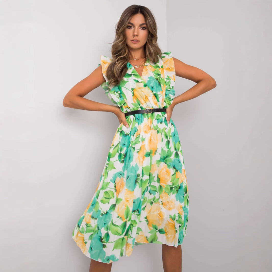 Robe midi à volants à motif floral pour dames Chic und Stil