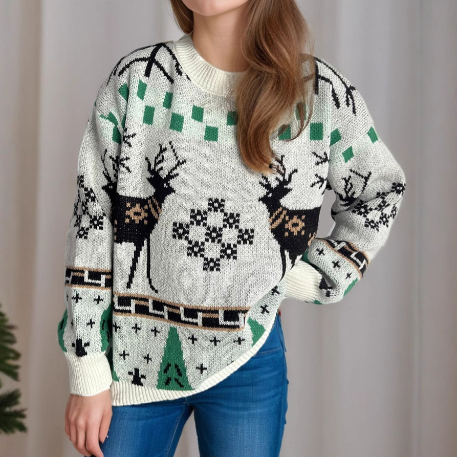 Pull de Noël à motif pour femmes avec design de renne festif et coupe oversize Chic und Stil