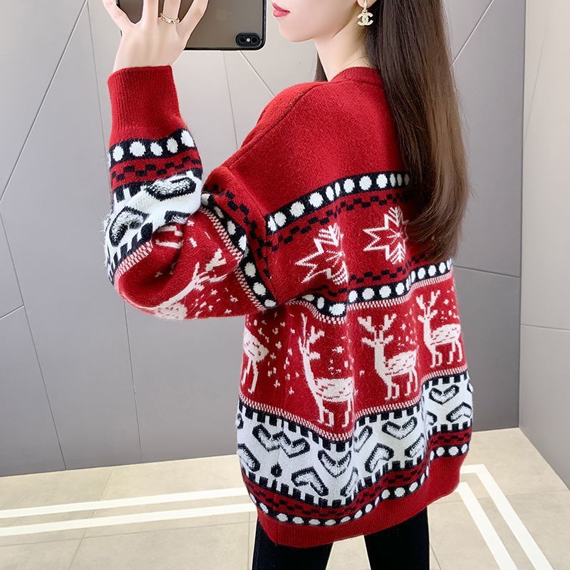 Pull-over en grosse maille pour dames avec motif de renne festif et design moderne Chic und Stil