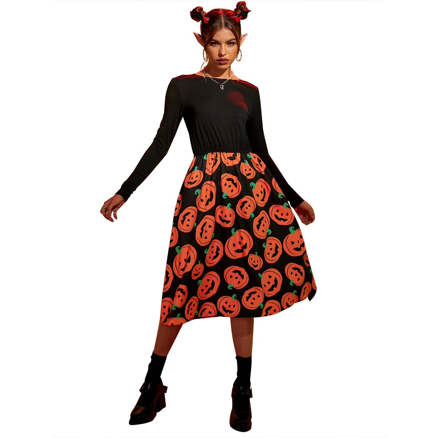 Robe midi pour femmes avec manches longues et motif Halloween Chic und Stil