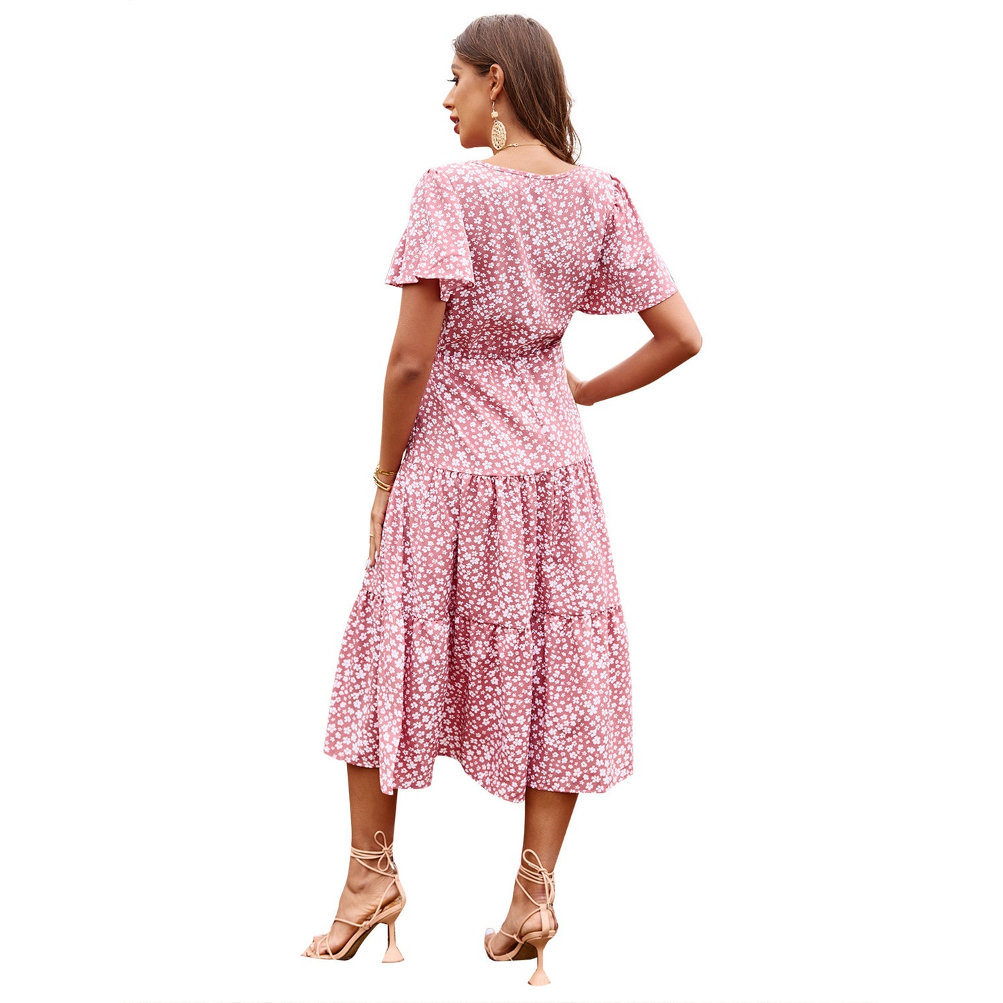 Robe maxi fluide pour femmes avec design floral et ceinture élastique à la taille Chic und Stil