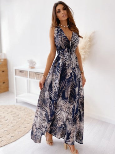Robe maxi pour femmes avec impression tropicale et détail frontale drapé Chic und Stil