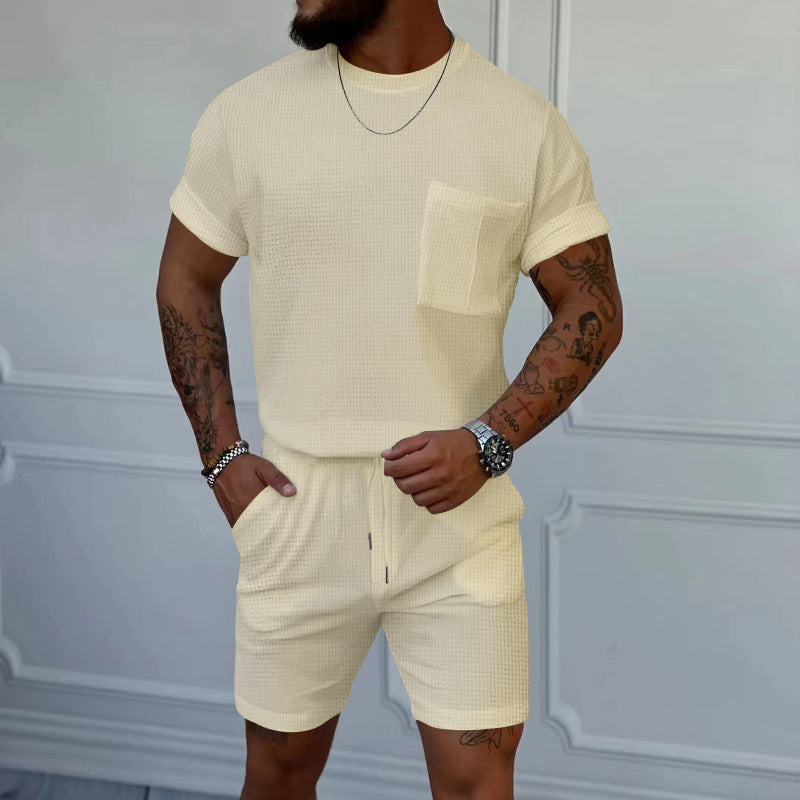 Hommes ensemble confortable à manches courtes avec taille élastique et poches pratiques Chic und Stil