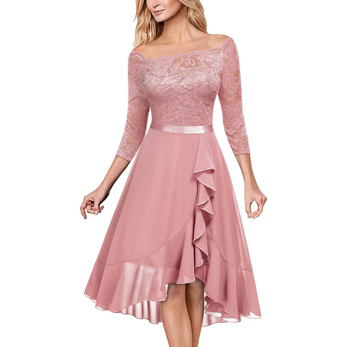 Robe cocktail à encolure dénudée pour femmes en superposition de dentelle Chic und Stil