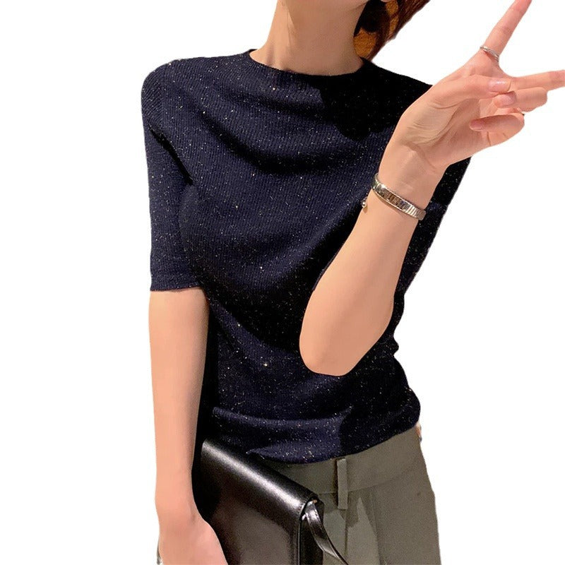 Haut à manches courtes en tricot côtelé pour femmes Chic und Stil
