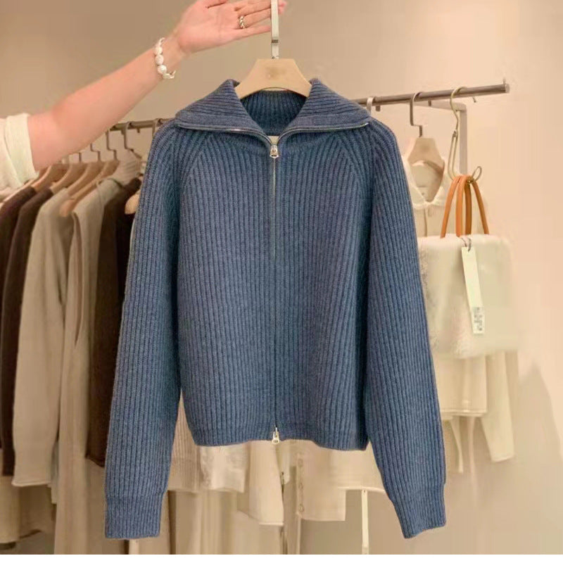 Veste en tricot côtelé zippée pour femmes Chic und Stil