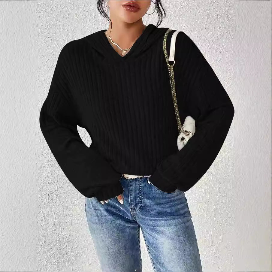Pull décontracté pour femmes avec design en rib côtelé texturé et col à capuche confortable Chic und Stil