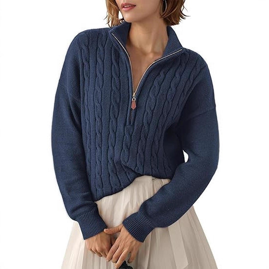 Pull en grosse maille pour femmes avec col montant et demi-zip Chic und Stil