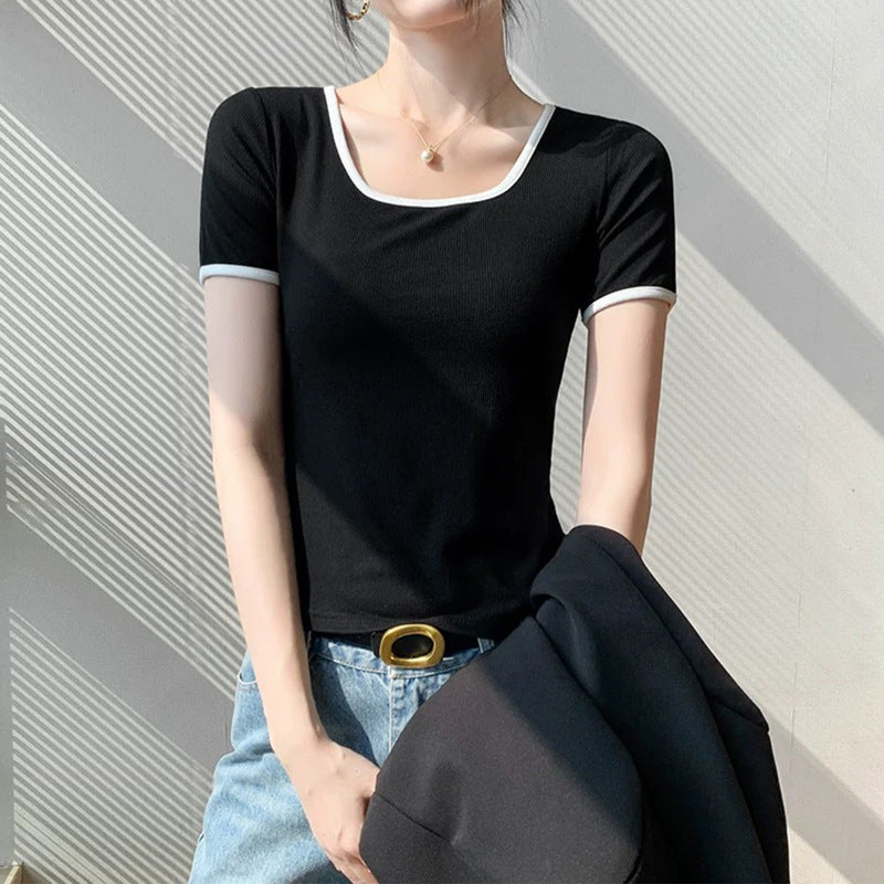 Haut à manches courtes carré élégant pour femmes Chic und Stil