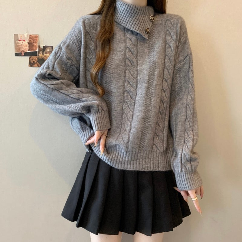 Pull en maille pour femmes avec col montant et motif en relief Chic und Stil