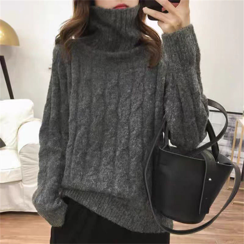 Pull en tricot pour femmes avec col haut et motif en torsades Chic und Stil