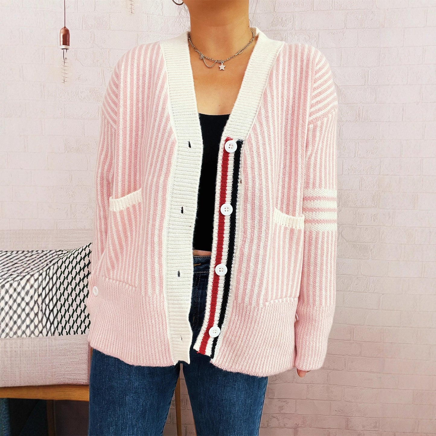 Pull en tricot pour femmes avec motif rayé à la mode Chic und Stil
