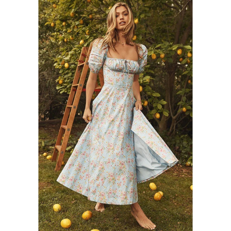 Robe Midi Femme avec Manches Bouffantes et Motif Floral Chic und Stil