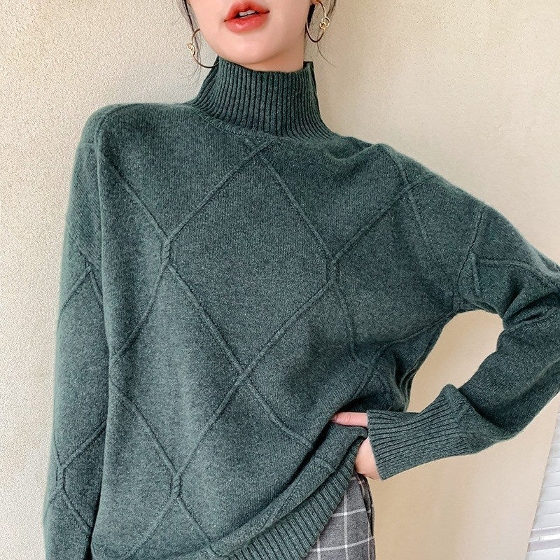 Pull en maille pour femmes avec col montant et motif losange Chic und Stil