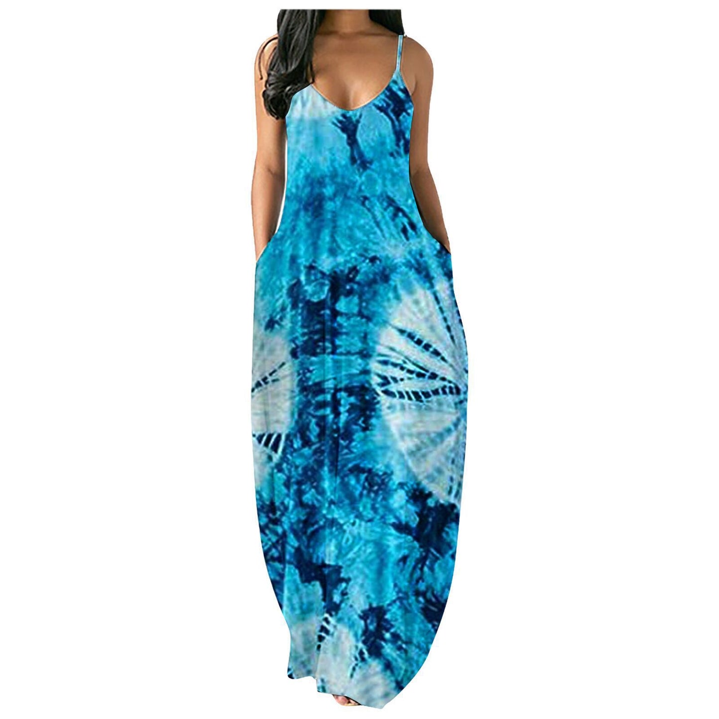 Robe maxi tie-dye bohémienne pour femmes avec poches Chic und Stil
